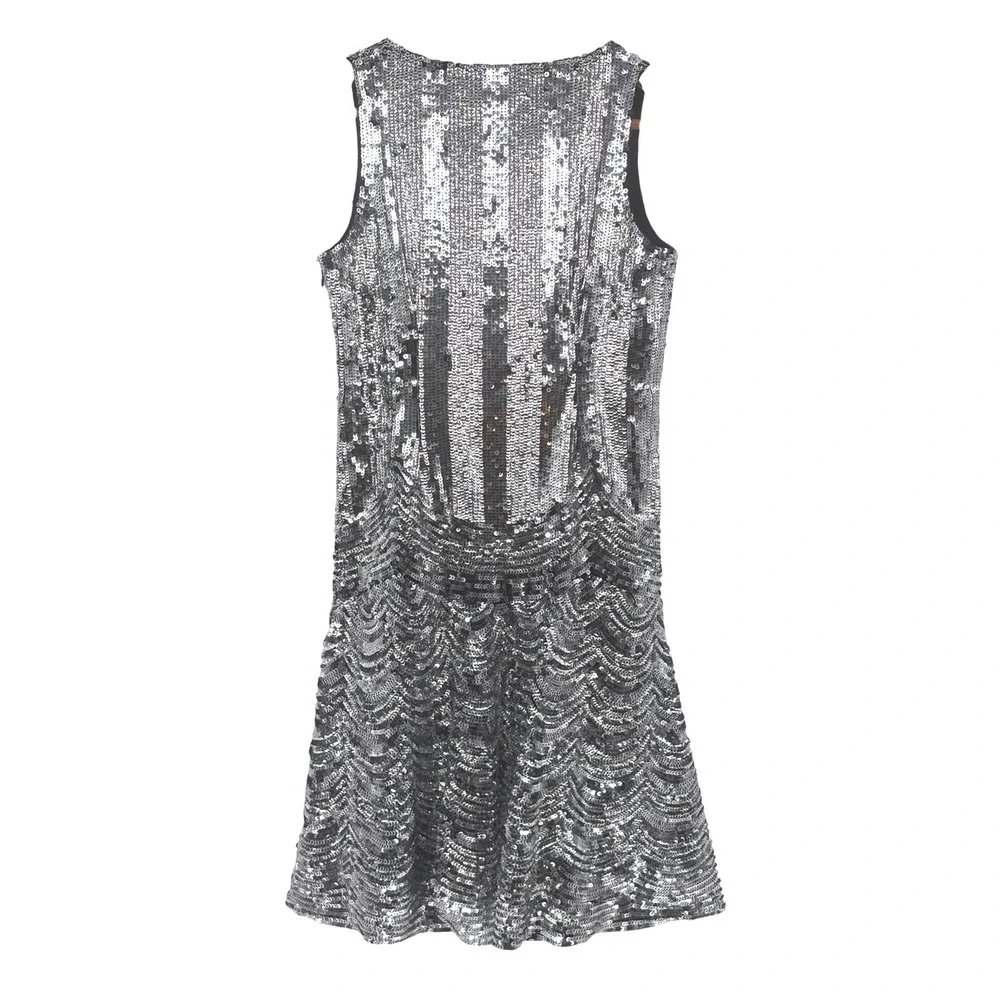 Michael Kors Dress Sequin Women Size 0 Silver Metallic Sleeveless‎ Evening Short